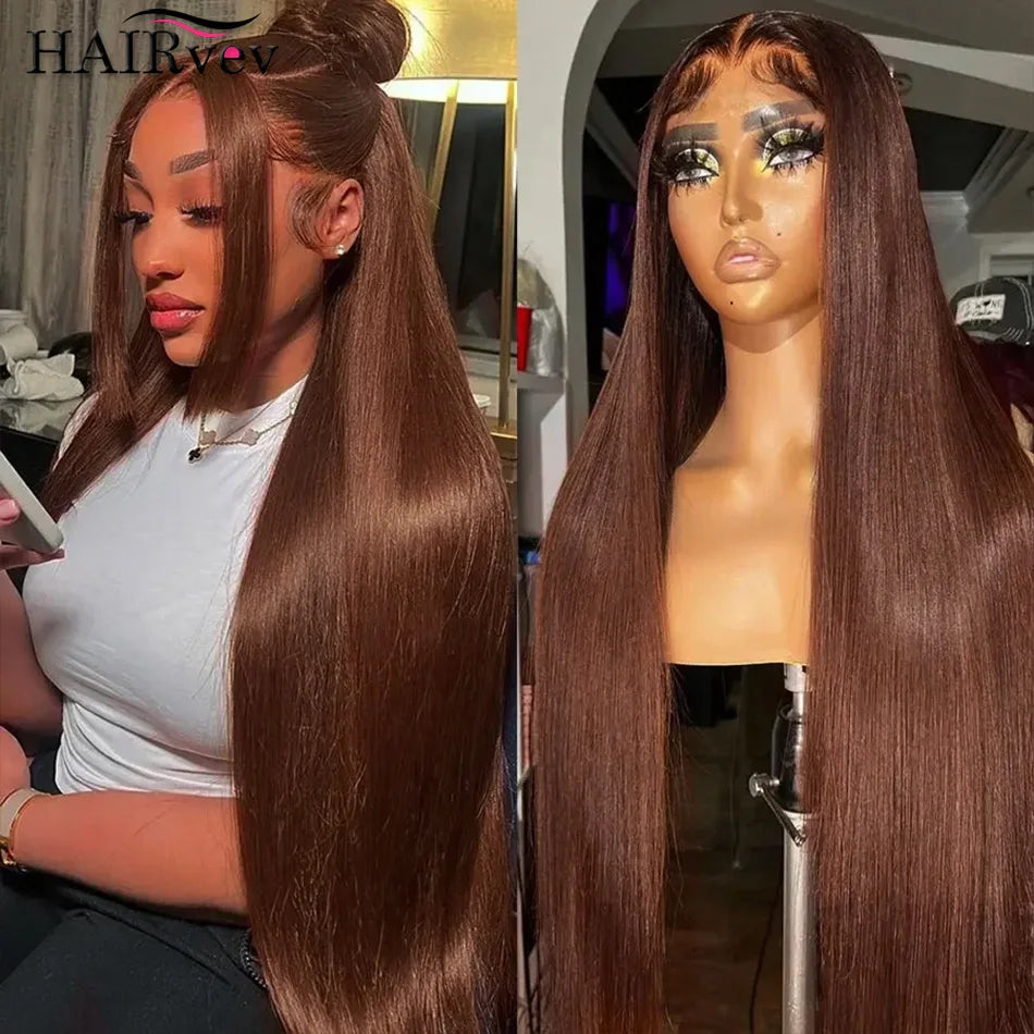 Straight Chocolate Brown Lace Front Human Hair Wig  Lace Frontal Wig 13x6 Brazilian Human Hair Wigs For Women Pre Plucked