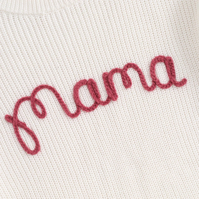 Family Matching Sweaters Mommy and Me Letter Embroidery Round Neck Knitwear Comfortable Warm Tops