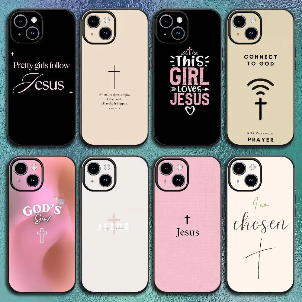 Bible Verse Jesus Christ Christian Phone Case For 11 12 13 14 15 16Pro Max Mini Plus Classic Black Soft Shell