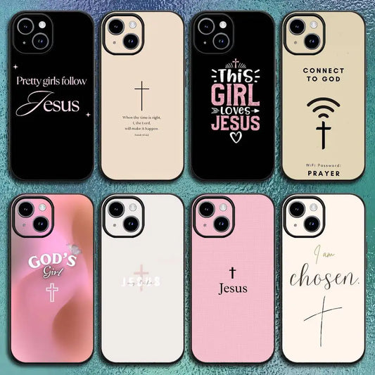 Bible Verse Jesus Christ Christian Phone Case For 11 12 13 14 15 16Pro Max Mini Plus Classic Black Soft Shell