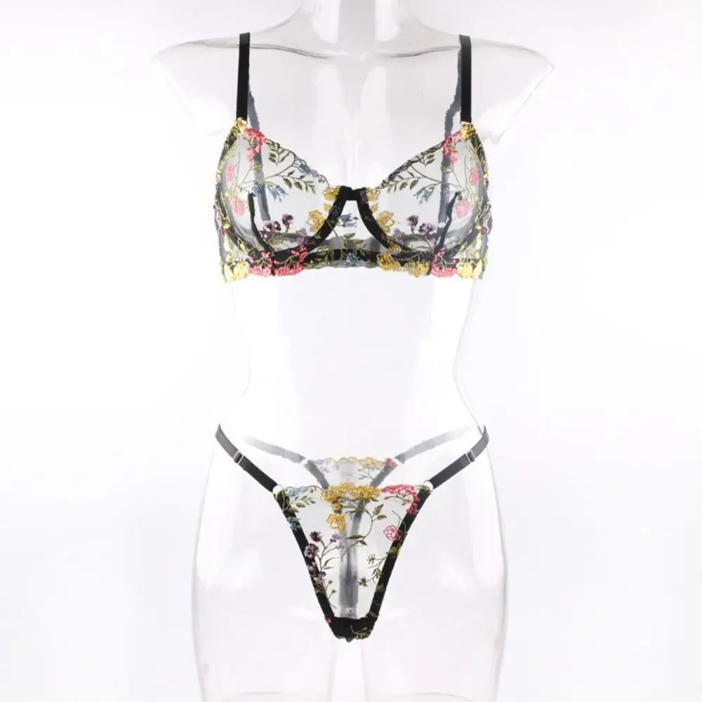 Floral Embroidery Wireless Bra & Panty Set