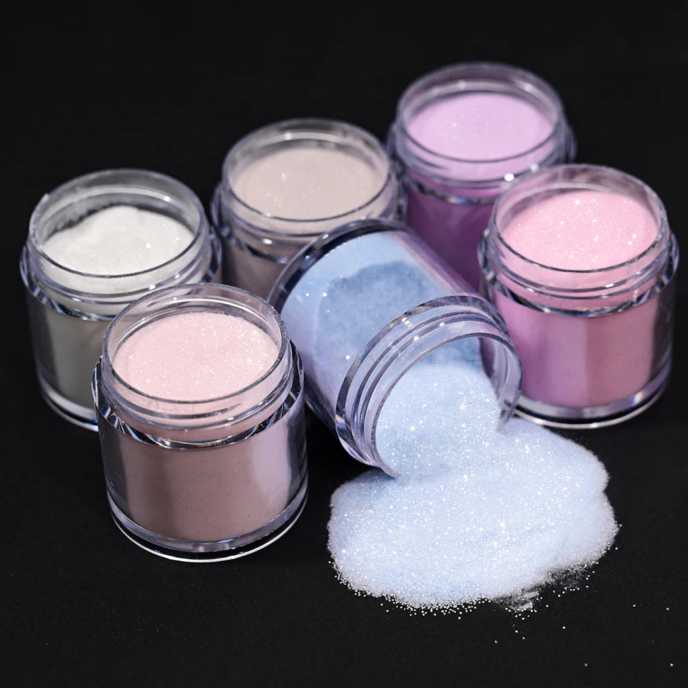 6Jars Glitter Nude Acrylic Nail Powder Set Pink Blue Glitter Acrylic Powder for Nail Extension French Manicure Nail Carving Tool