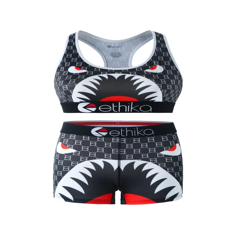 ETHIKA Sets for Woman Bra and Shorts Fashion Print Women's Swimming Fitness Boxers Short Set Plus Size Two Piece Underwear Suit
