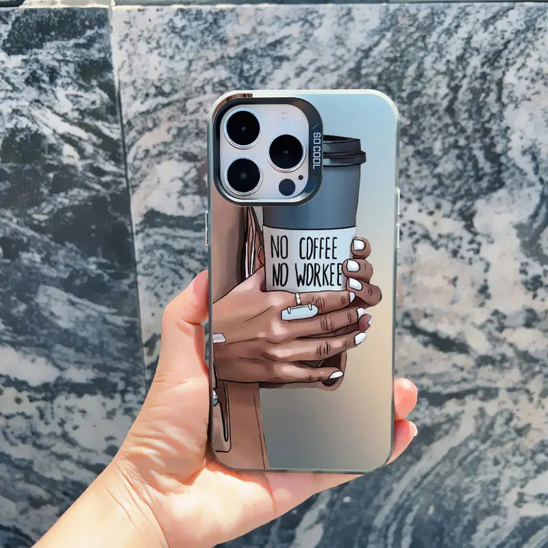 Girl Boss Female Coffee Phone Case For iPhone 15 14 Plus Pro Max 17 16 13 Mini 12 11 Pro Max Pattern Shockproof Laser Covers