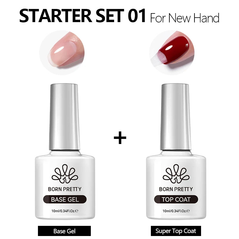 BORN PRETTY 2Pcs Base Gel Super Top Coat Gel Polish Set Black White Color Gel Varnis Semi Permanent Soak Off UV LED Gel for Nail