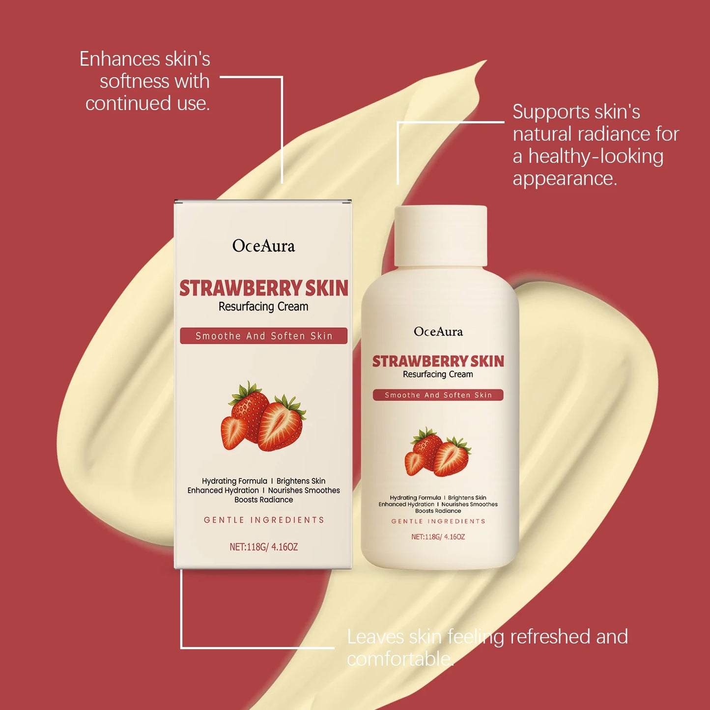 OceAura 118g Strawberry Body Cream Moisturizes Dry Skin Softeners Rough Hydrating Skin Body Moisturizer
