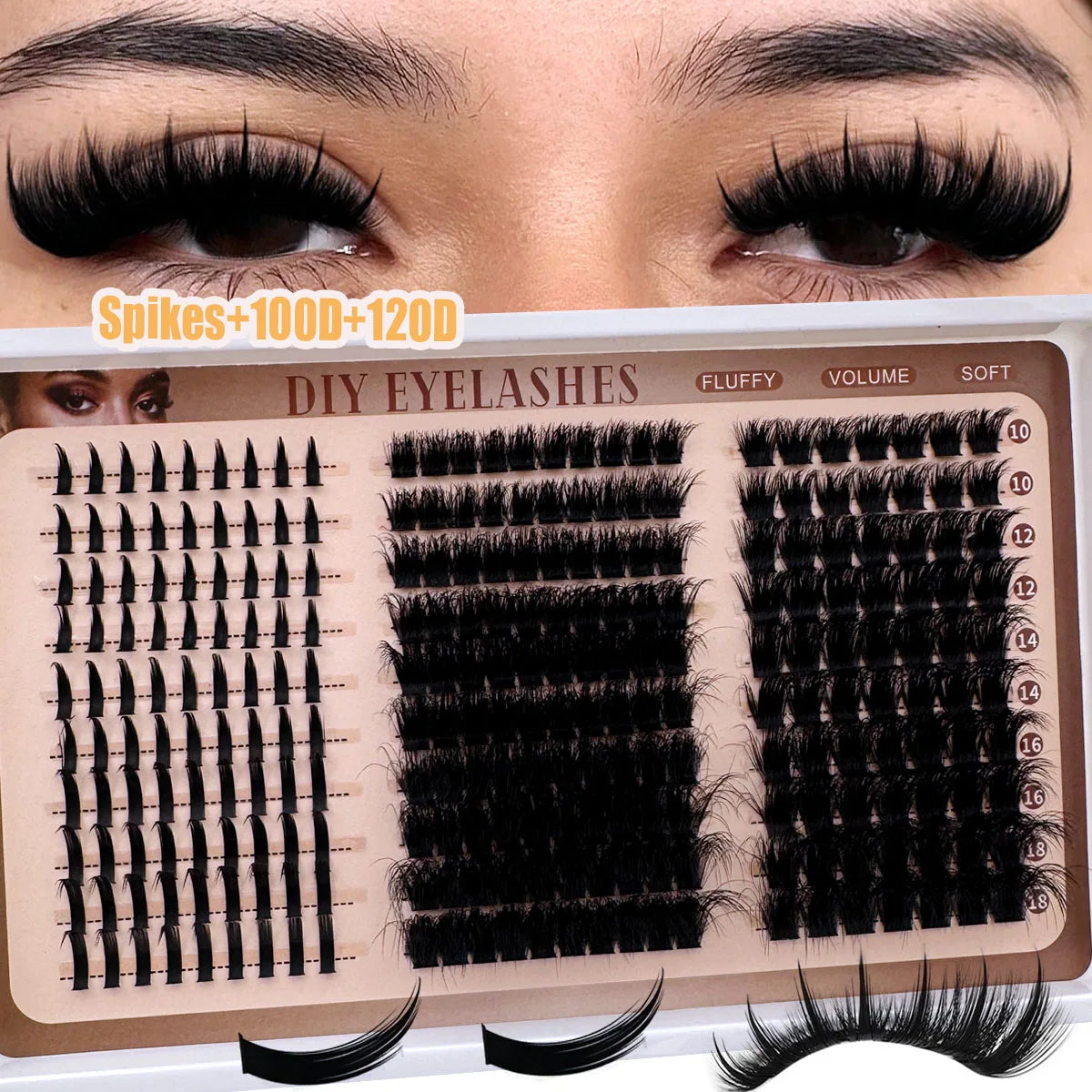 300D-60DLash Clusters With Spikes & Bottom Lashes  Fluffy Volume Manga Natural Spiky Cluster Manga Lash D Curl Individual Lashes