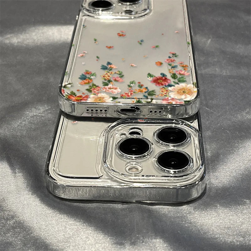 Flower Phone Case For iPhone 16 Pro 13 15 11 12 14 17 Pro Max 16E XR 7 8 SE XS Shockproof Transparent Cover Silicone Soft Fundas