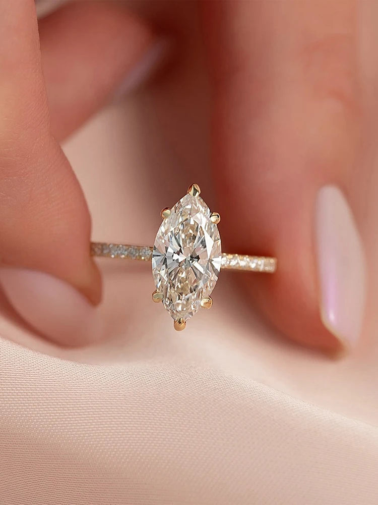 925 Sterling Silver Simple Classic 2 Carat Marquise Zircon Ring For Women Engagement Wedding Luxury High Quality Fine Jewelry