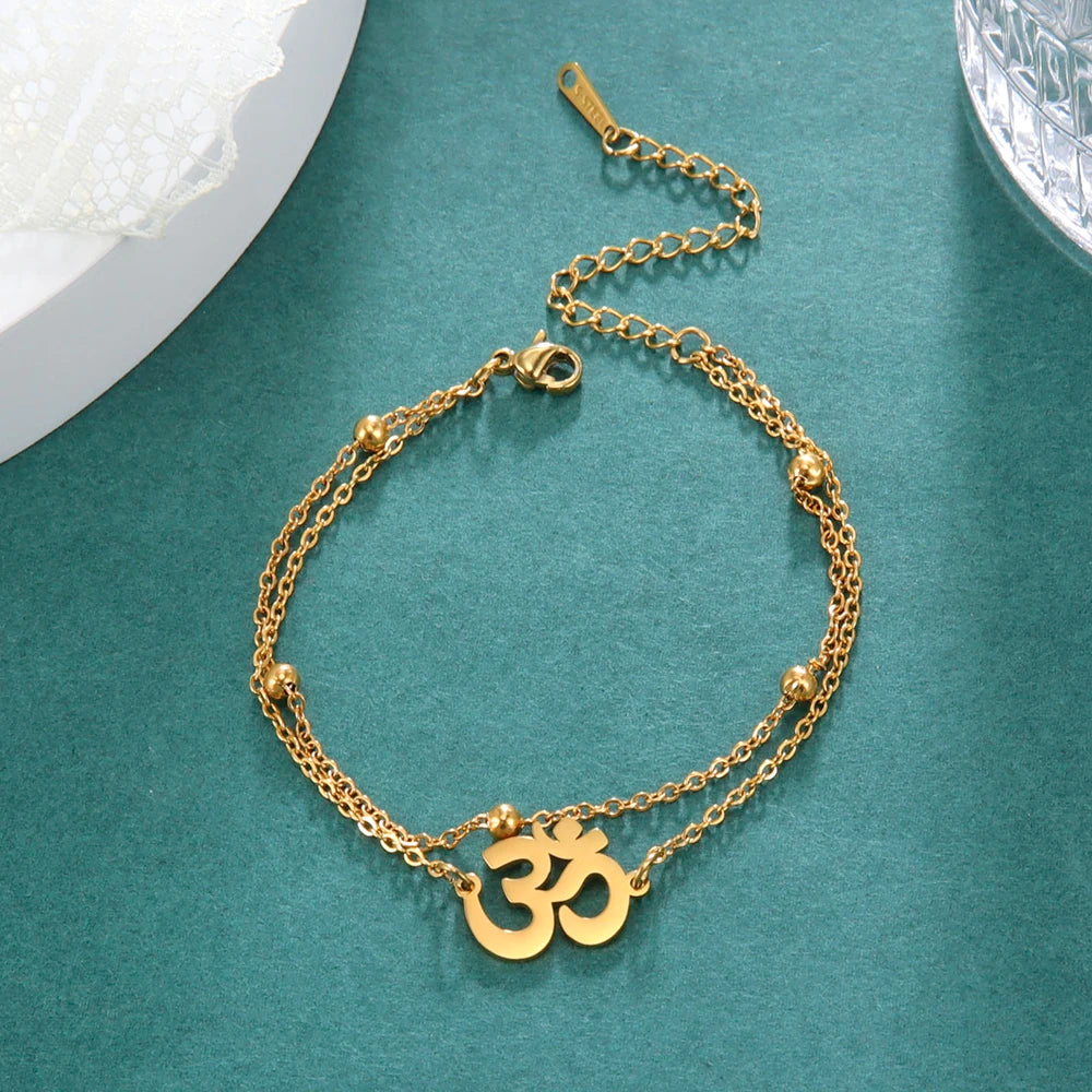 Dawapara Om Ohm Aum Charm Spiritual Pendant Stainless Steel Bracelet Yoga Jewelry Meditation Buddhist Spiritual Amulet