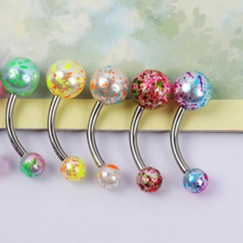 5PCS Pearl Belly Button Piercing Set Acrylic Painted Belly Piercing Barbell Bulk For Women Belly Ring Lot Piercing Ombligo Pack
