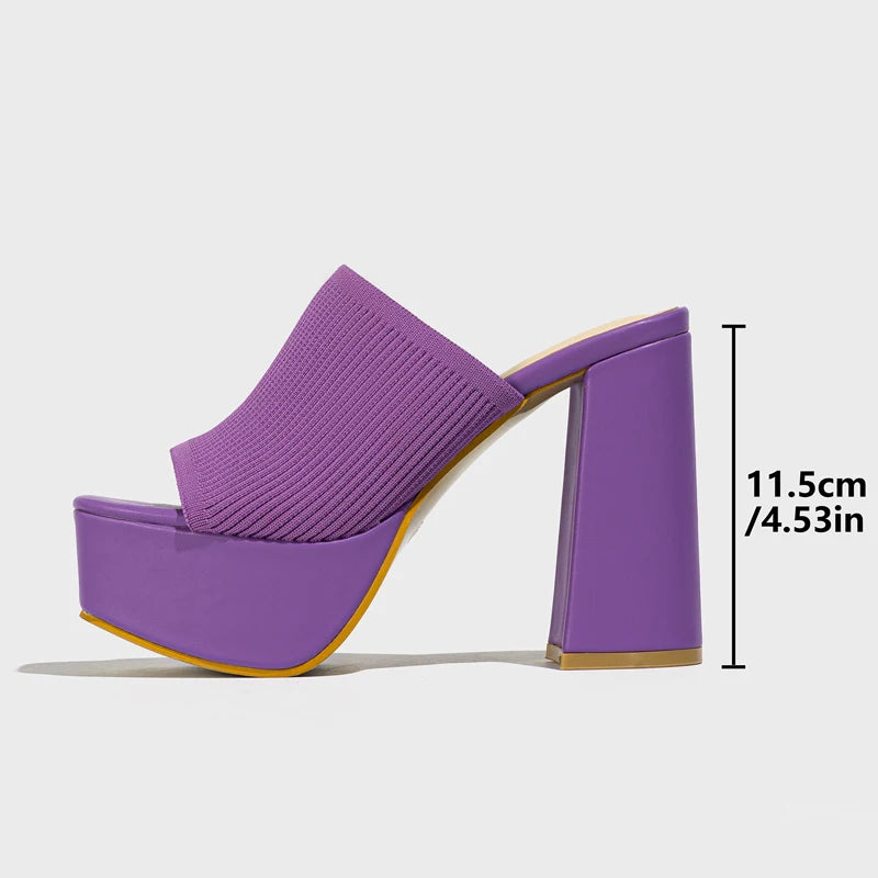 Aneikeh Summer Knitting Yarn Pleated Platform Rome Shallow Thick Bottom Peep Toe Thin Heels Women Sandals Slip-On Party Shoes