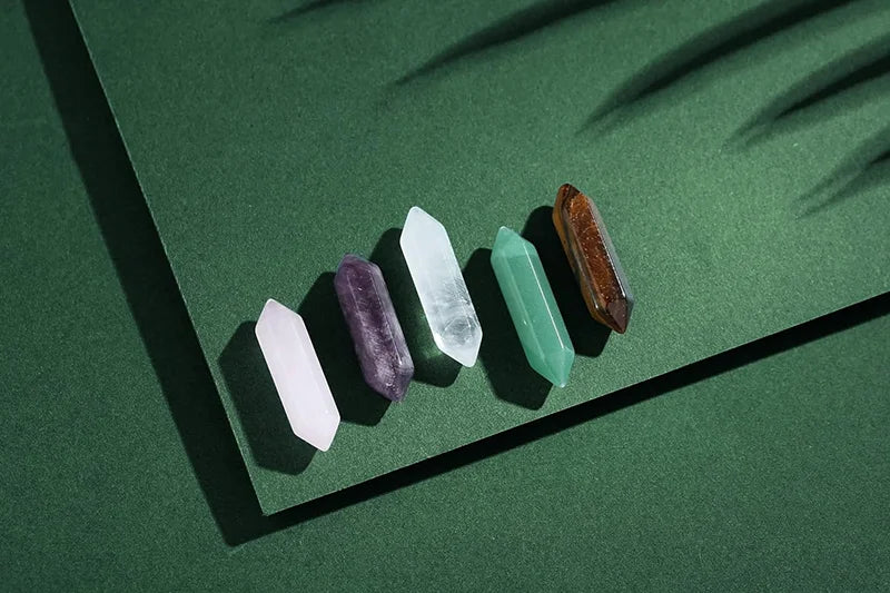 10PCS Natural Amethyst Spiritual Gem Set Hexagonal Spiritual Healing Stone Rose Quartz Crystal Wand Balance Chakra Meditation