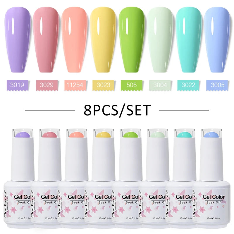 Clou Beaute 6/8pcs 15ml UV Nail Gel Colors Polish Set Summer Pretty Sugar Pink Red Neon Professional Nail Art Manicure Kit Gift