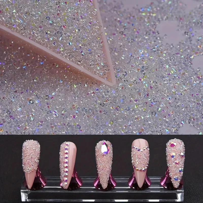 1Bag Aprox.1400Pcs Mini Nail Rhinestones Micro 1.2mm Nail Sand Pixie Crystals Iridescent AB Bling Tiny Sugar Beads Nail Charms *