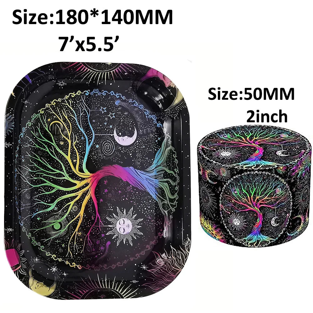 Herb Grinder With Rolling Tray 180*140MM Tobacco Smoke Roller 50MM Grinder 4 layers Kit Bear Ghost Print