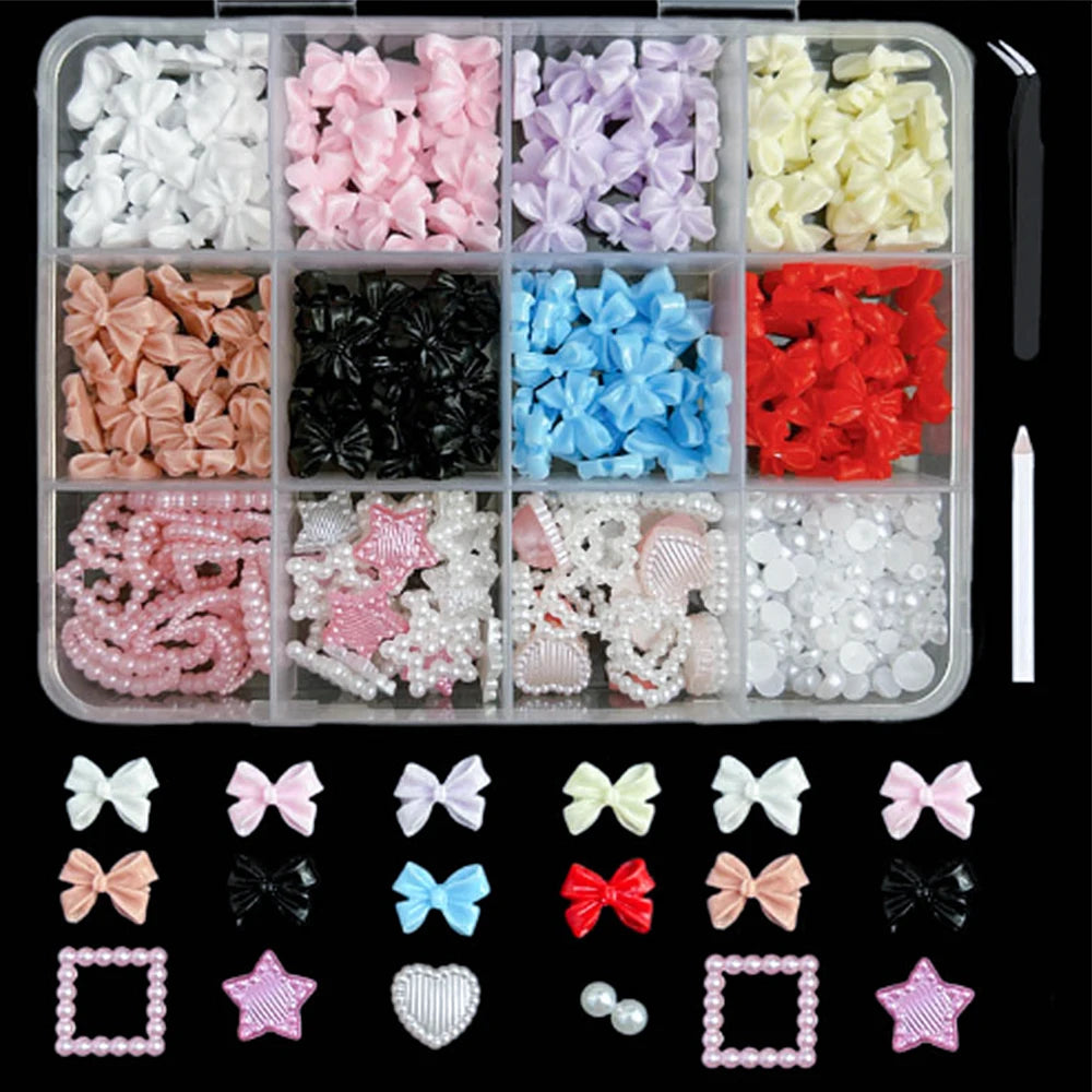 12/15Grids Acrylic Flower Nail Charms Mix Colors Set 3D Flower Nail Art Rhinestones Mixed Blossom Spring Gems DIY Nail Supplies
