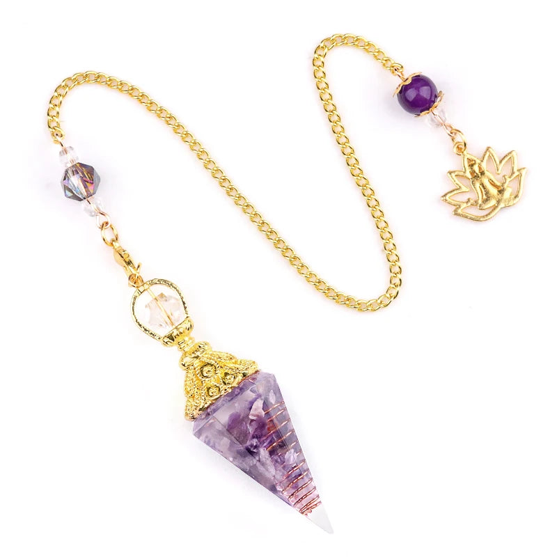 Natural Stone Golden Chain Seven Chakra Spirit Pendulum Gravel Resin Healing Pendant For Jewelry Making Accessories Necklace