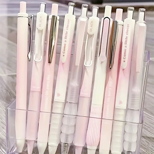 5PCS Chic Pink Blush Retractable Gel Pens, 0.5mm Fine Point Black Ink, Smooth Writing for Daily Office & School Supplies
