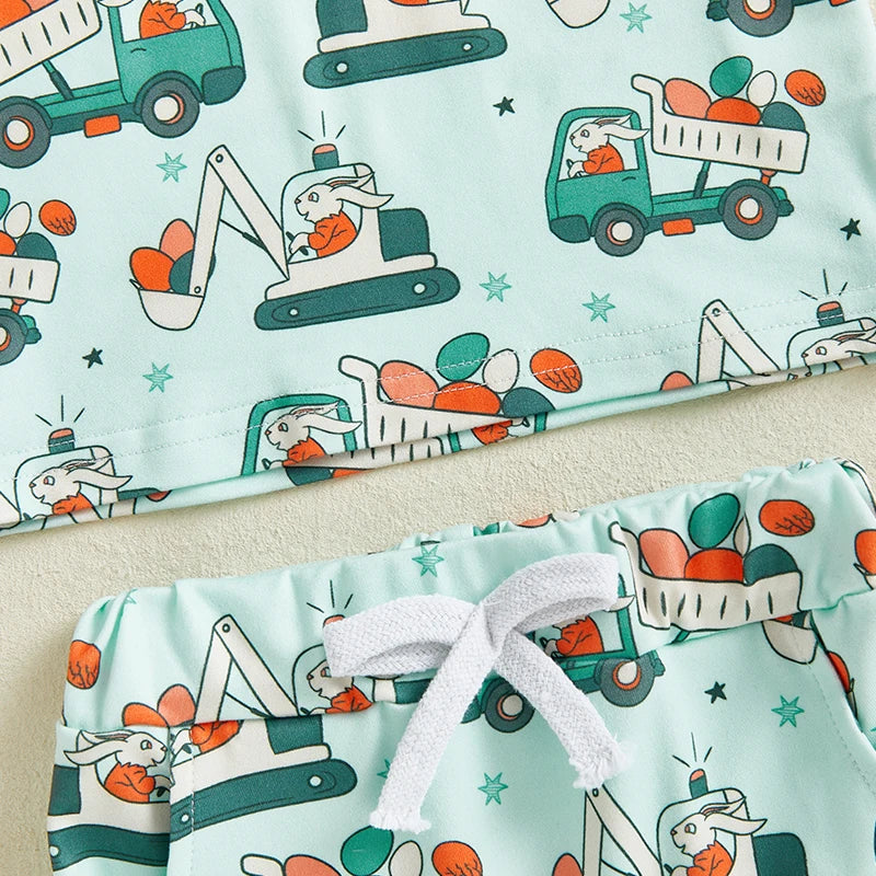 2024-12-23 Lioraitiin Summer Toddler Baby Boys Easter Outfits Bunny Pattern Crew Neck Short Sleeve T-Shirt with Shorts Set