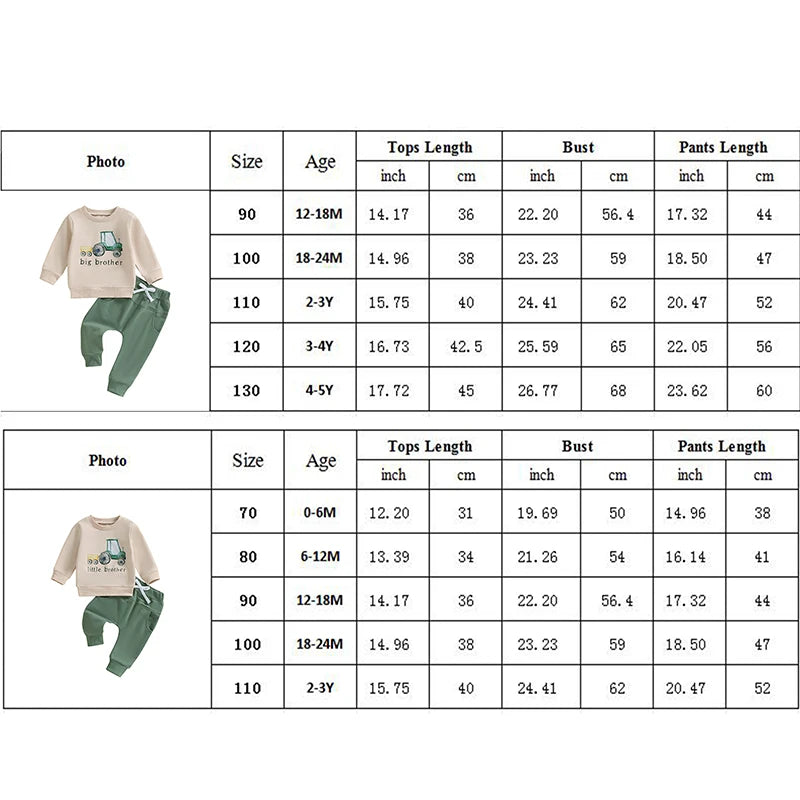 2024-05-31 Lioraitiin Boys Autumn 2PCS Outfit Sets Long Sleeve O Neck Letter Tractor Print Tops Solid Color Pants Sets