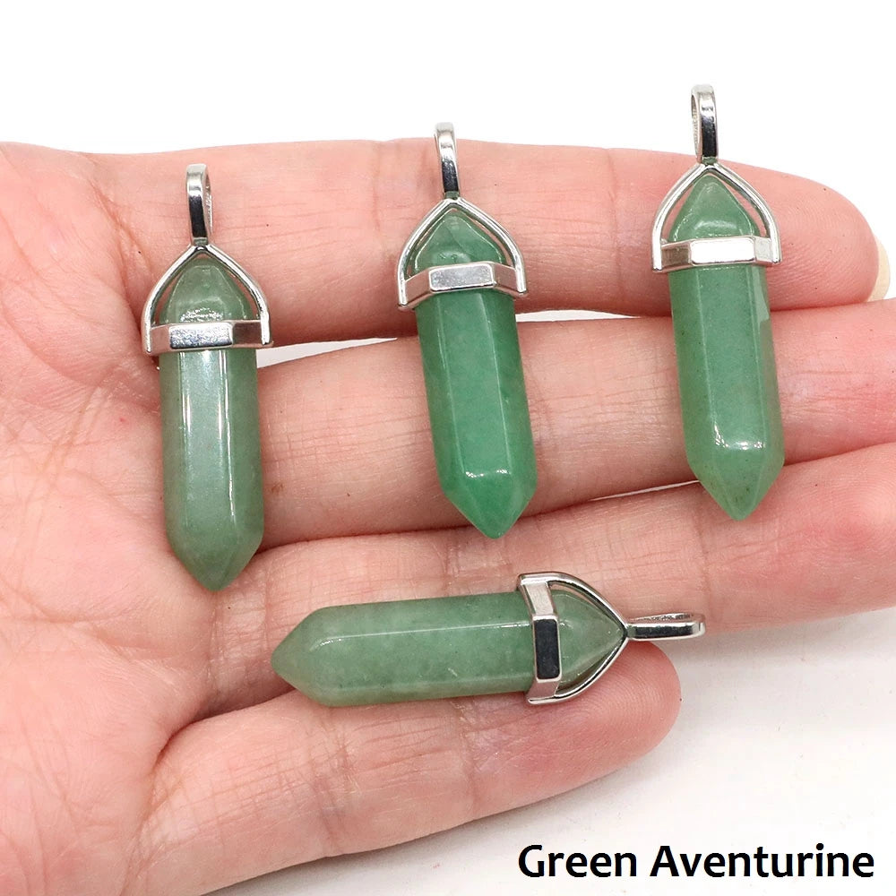 1PC Hexagonal Chakra Crystal Pendant Bullet Shape Natural Gemstone Pointed Quartz Stone Pendants for DIY Necklace Jewelry Making