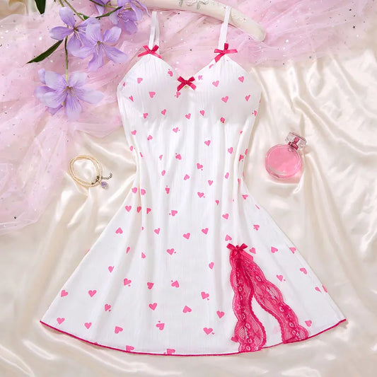 Heart Print Nightgown & Thong Set