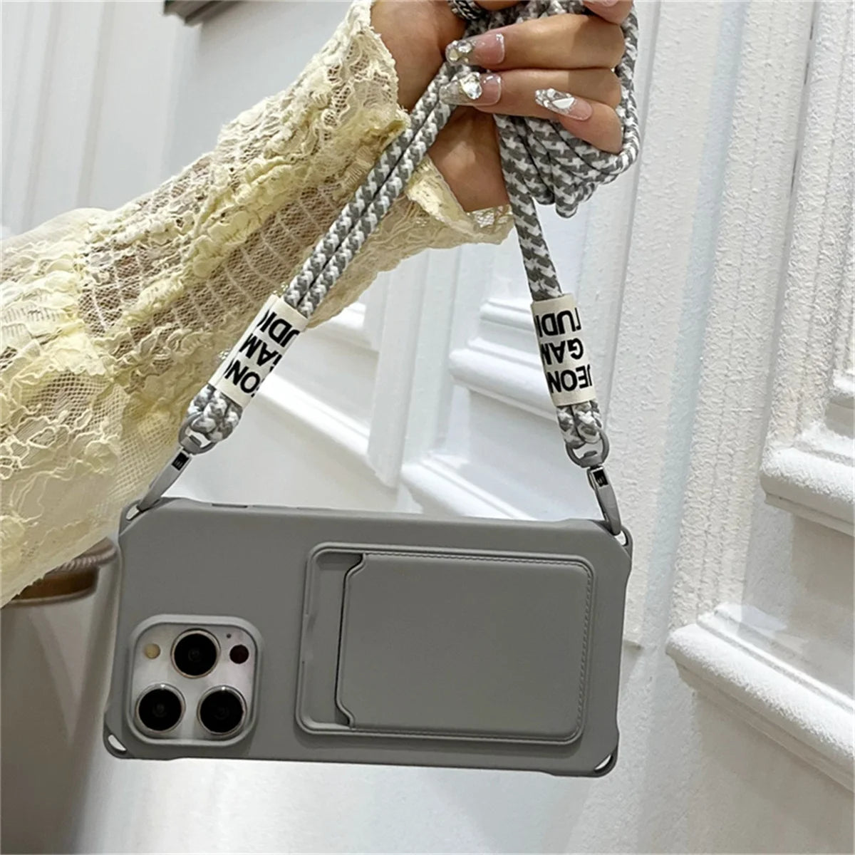 Phone Case for IPhone 17 Air 16E 16 15 Plus 14 12 13 11 Pro Max XS XR 8 7 Shockproof Silicone Card Slot Crossbody Necklace Cover