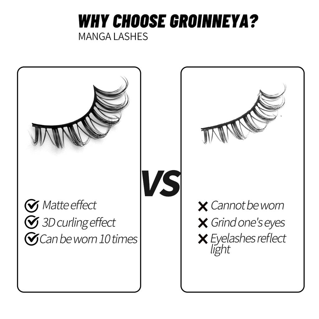 GROINNEYA Manga Lashes Mixed style 5/9/20 Pairs 3D 6D 8D Mink Lashes Natural Eyelashes Soft Cross Wispy False Eyelashes Eyelash