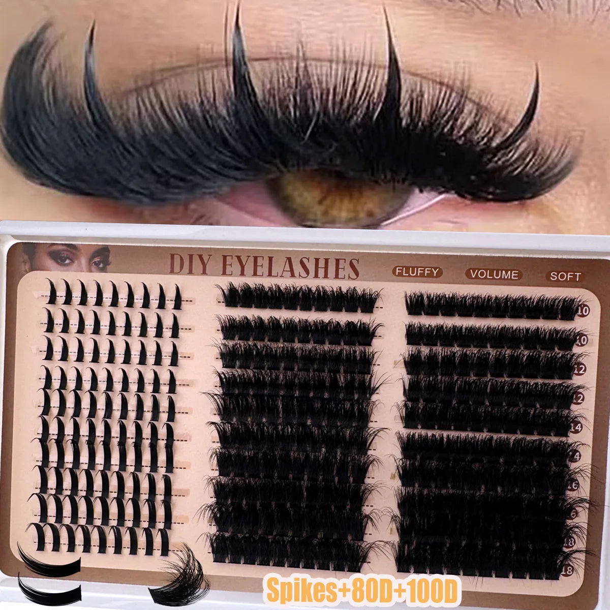 300D-60DLash Clusters With Spikes & Bottom Lashes  Fluffy Volume Manga Natural Spiky Cluster Manga Lash D Curl Individual Lashes