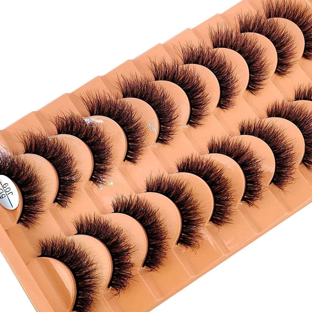 HBZGTLAD 10 Pairs Faux Mink Eyelashes Handmade False Eyelashes Natural Nude Makeup Simulation Cross Messy Eye 3D Curly Eyelashes