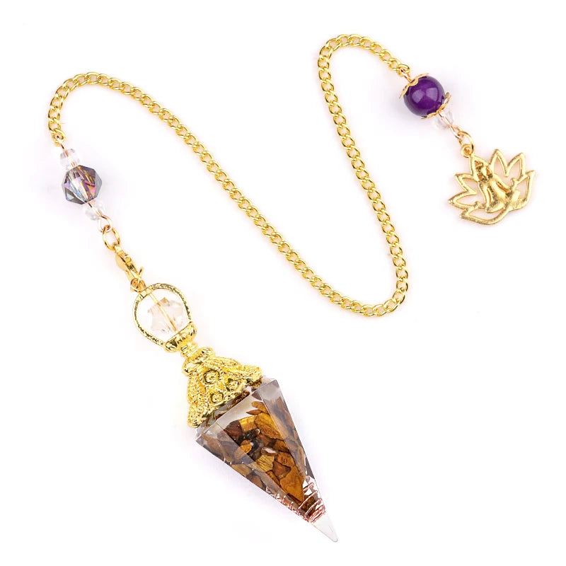 Natural Stone Golden Chain Seven Chakra Spirit Pendulum Gravel Resin Healing Pendant For Jewelry Making Accessories Necklace
