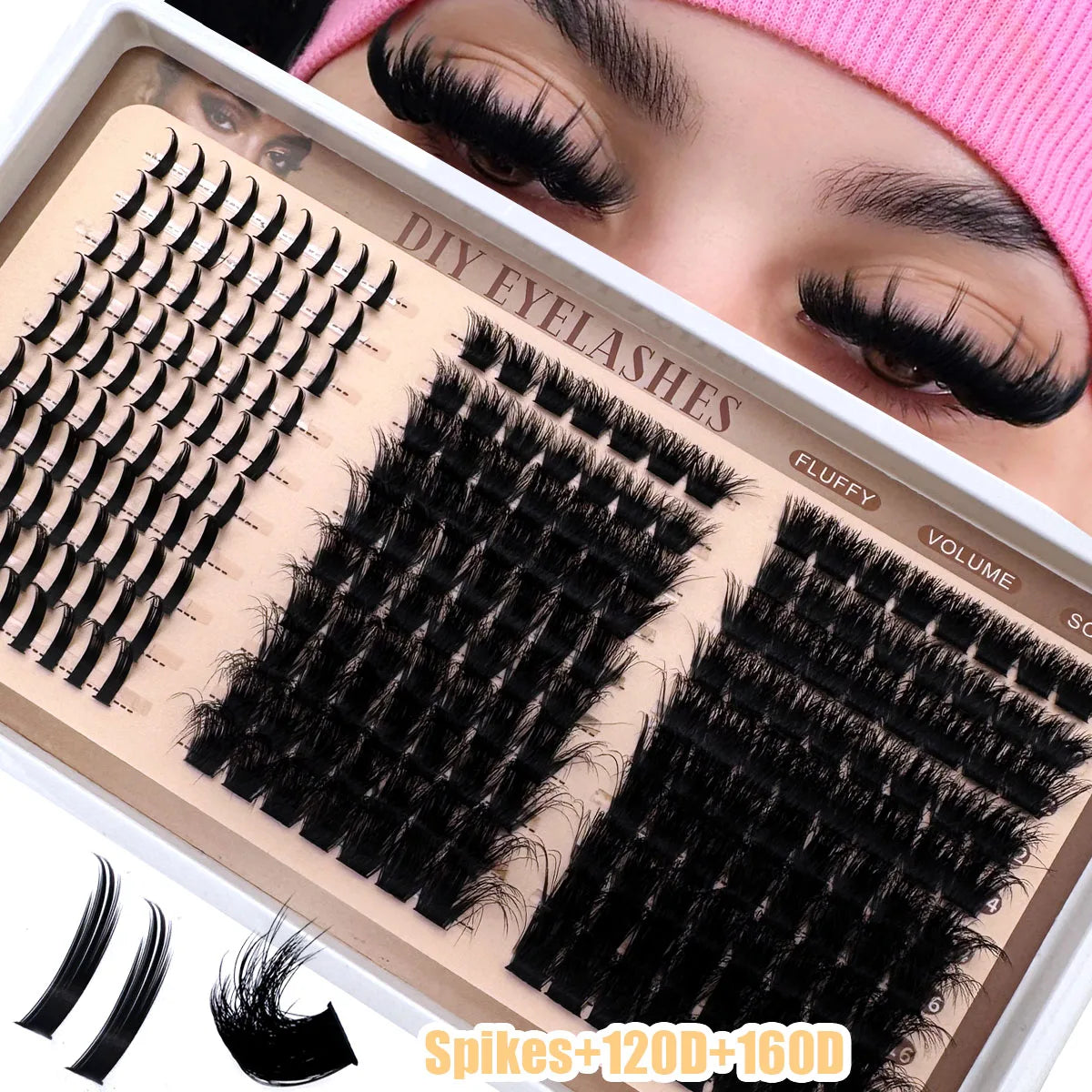 300D-60DLash Clusters With Spikes & Bottom Lashes  Fluffy Volume Manga Natural Spiky Cluster Manga Lash D Curl Individual Lashes