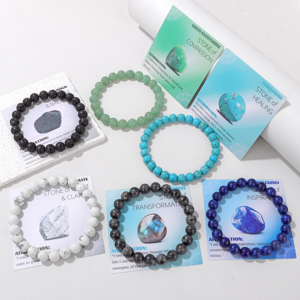 Natural Labradorite Stone Bracelet 4/6/8mm Round Beaded Bracelets for Women Men Elastic Bracelet with Card Bangle Jewelry