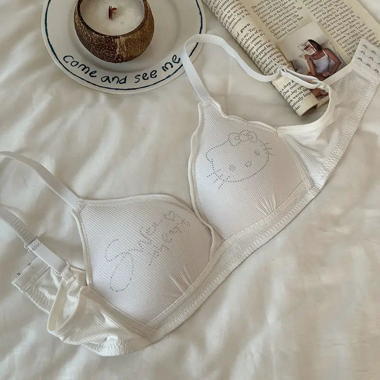 Kawai Sanrio Hello kitty cartoon cute youth underwear small breasts gathered breathable thin bra without steel rings new style