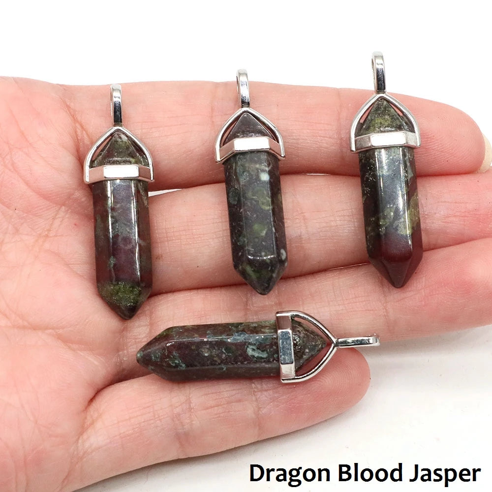 1PC Hexagonal Chakra Crystal Pendant Bullet Shape Natural Gemstone Pointed Quartz Stone Pendants for DIY Necklace Jewelry Making