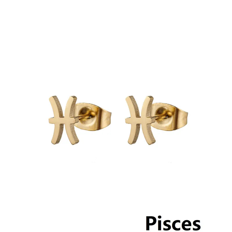 Stainless Steel 12 Constellation Earrings for Women Zodiac Sign Symbol Ear Studs Astrology Jewelry Girls Birthday Gift Accessory
