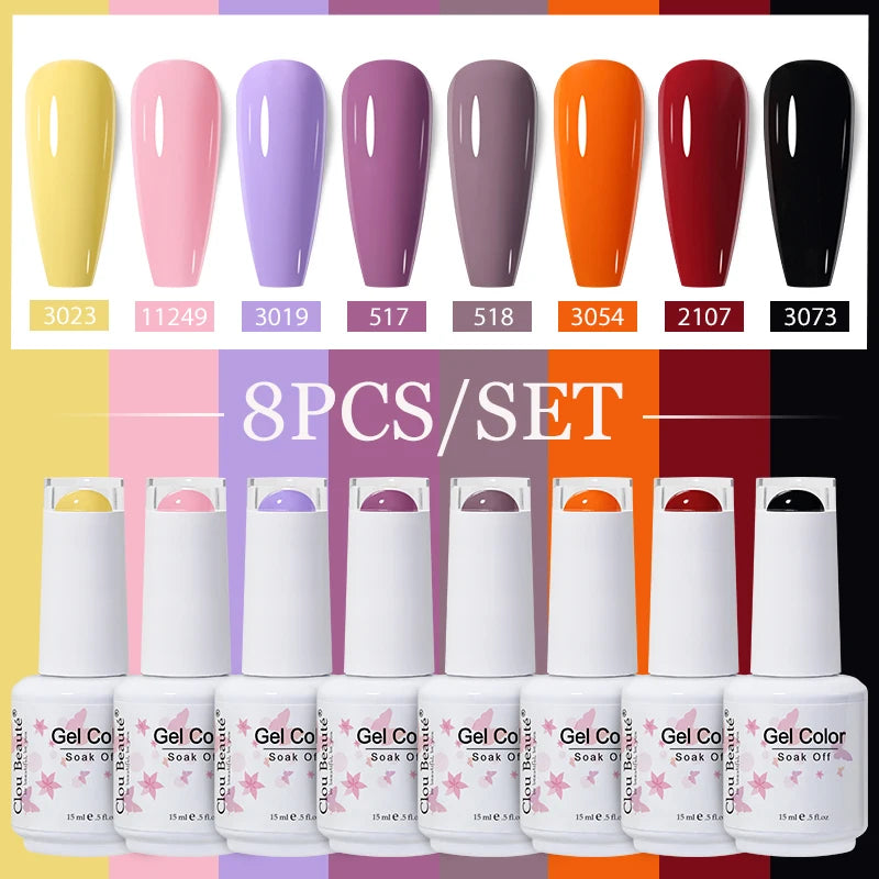 Clou Beaute 6/8pcs 15ml UV Nail Gel Colors Polish Set Summer Pretty Sugar Pink Red Neon Professional Nail Art Manicure Kit Gift