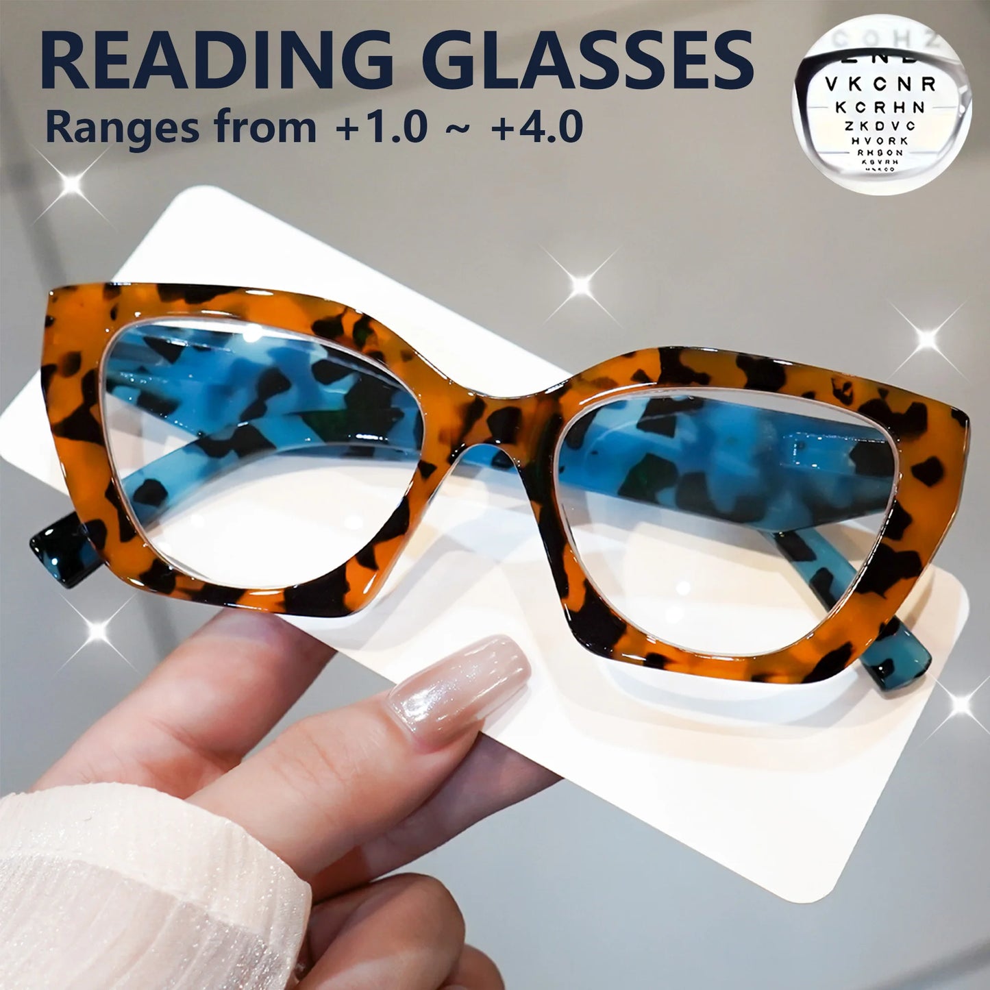 Women's Oversized Cat Eye Reading Glasses, Tortoise Print Readers with Adjustable Spring Hinge Fashion Presbyopia Eyewear