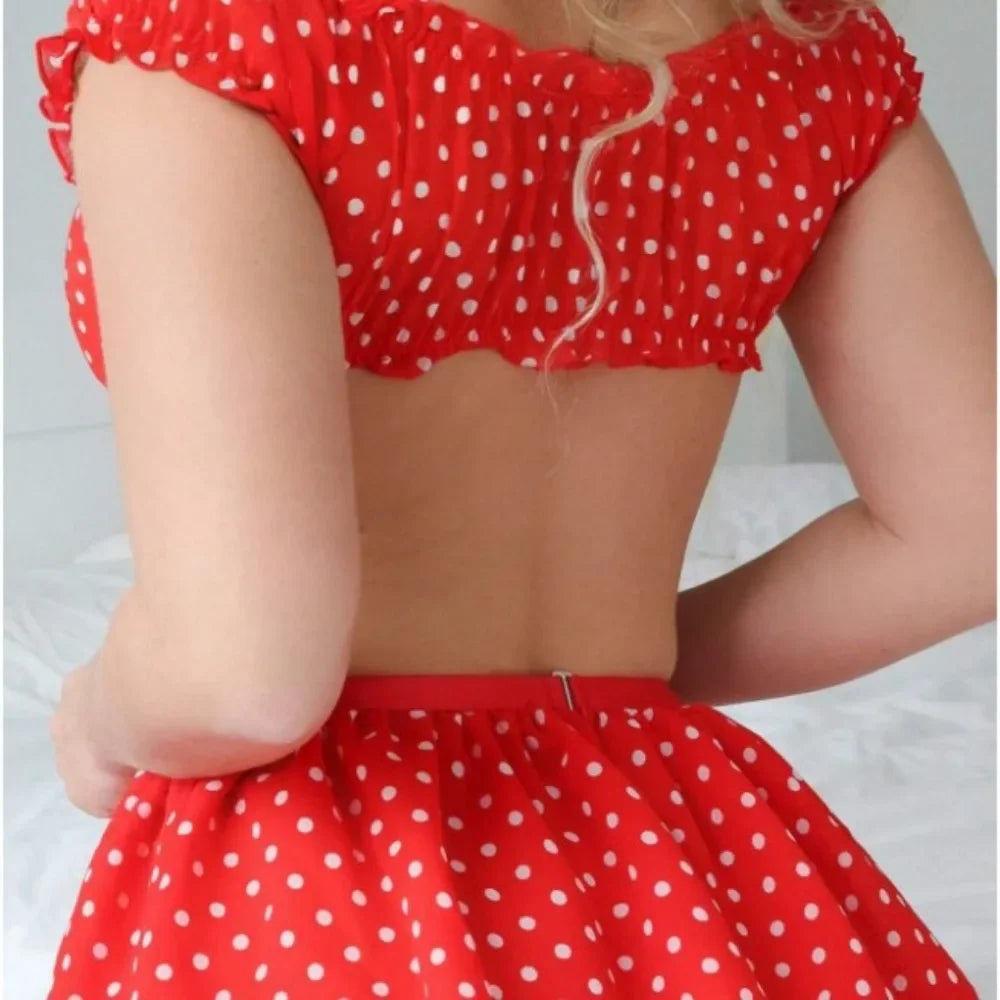 Polka Dot Off-Shoulder Lingerie Set