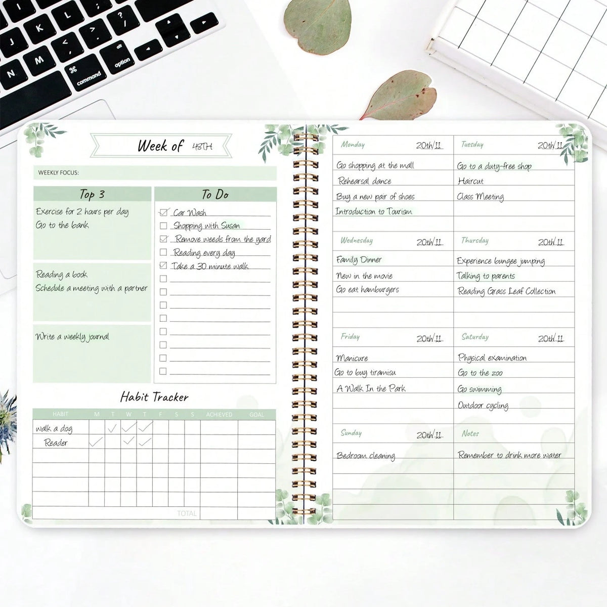 1pcFloral Weekly Planner Notebook, Spiral Weekly Journal with To Do List, Habit Tracker & Notes Pages