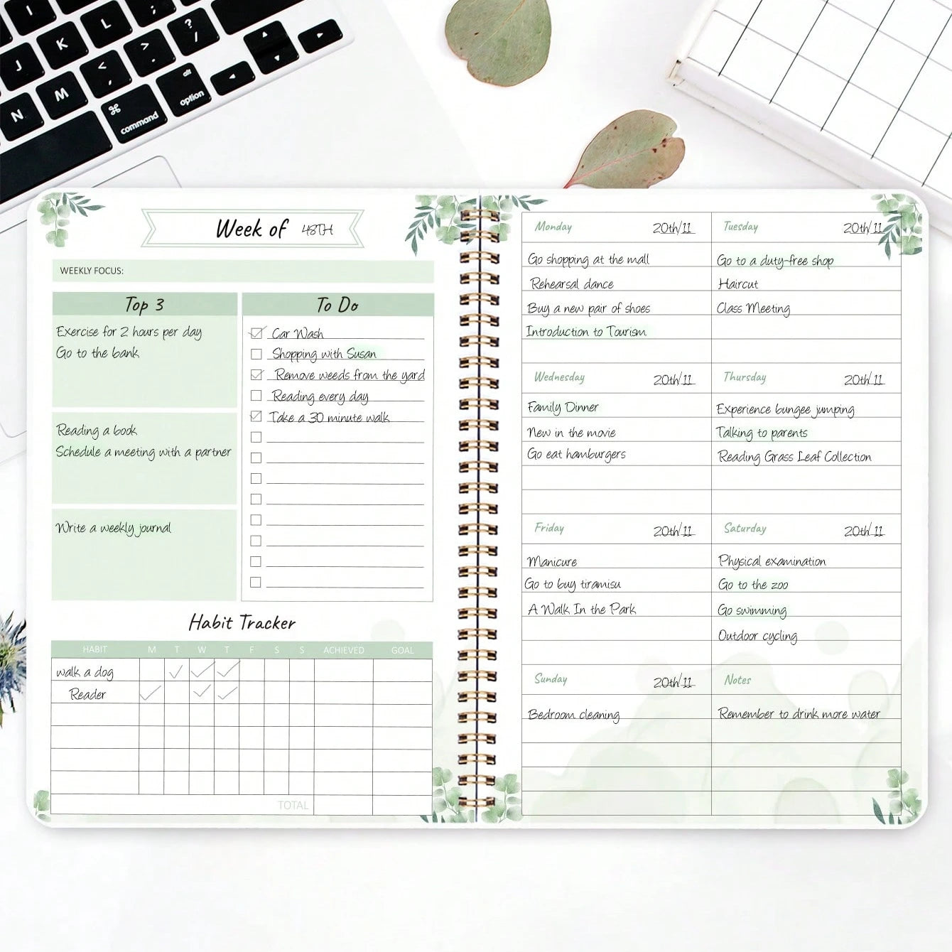 1pcFloral Weekly Planner Notebook, Spiral Weekly Journal with To Do List, Habit Tracker & Notes Pages