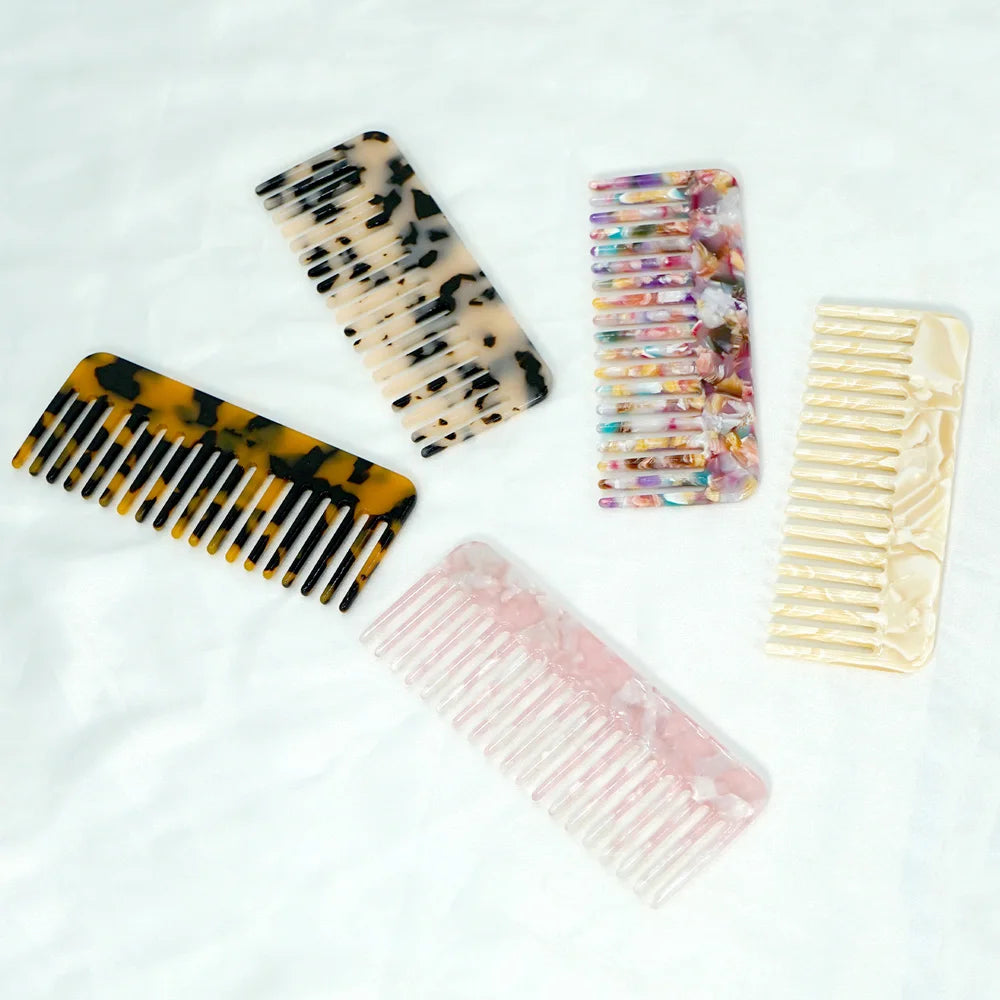 Acetate Hair Comb Set - Wide Tooth Detangling Comb, Anti-static, Tortoise & Colorful Pattern, for Curly/Thick Hair, Daily & Trav