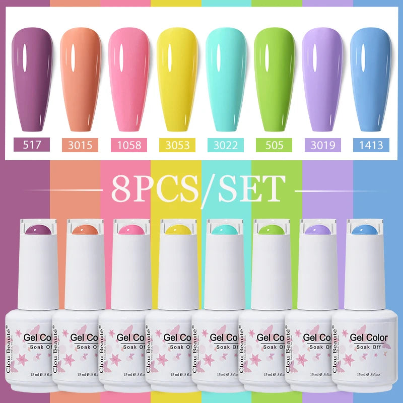 Clou Beaute 6/8pcs 15ml UV Nail Gel Colors Polish Set Summer Pretty Sugar Pink Red Neon Professional Nail Art Manicure Kit Gift