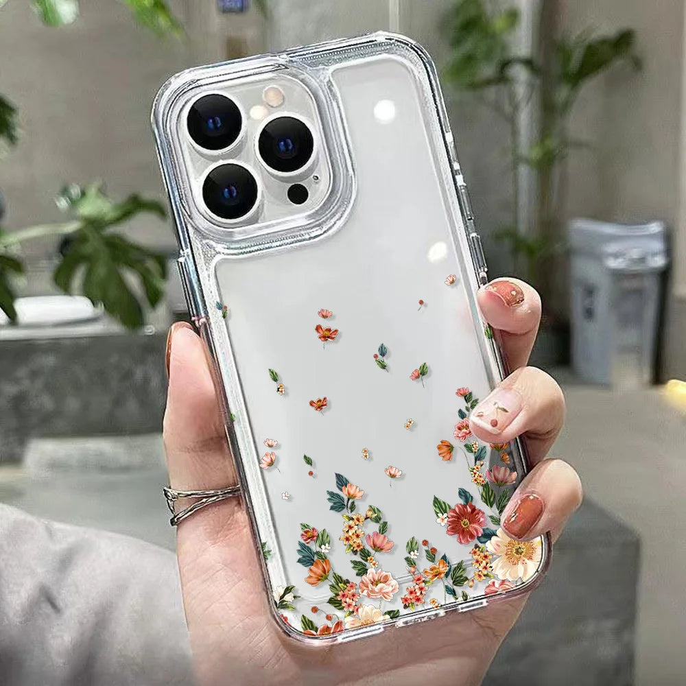Flower Phone Case For iPhone 16 Pro 13 15 11 12 14 17 Pro Max 16E XR 7 8 SE XS Shockproof Transparent Cover Silicone Soft Fundas