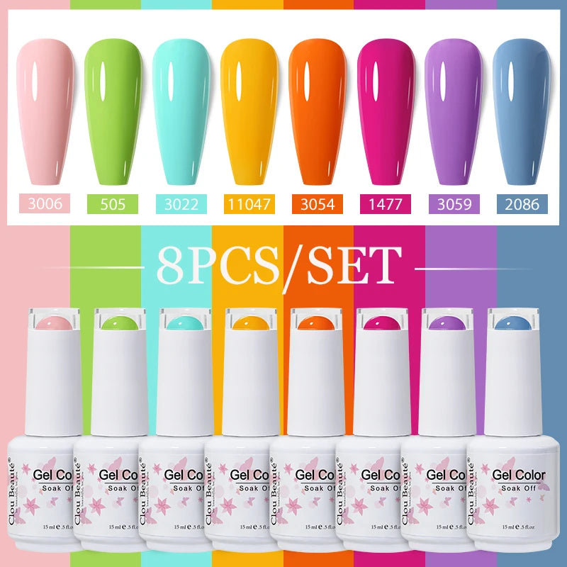 Clou Beaute 6/8pcs 15ml UV Nail Gel Colors Polish Set Summer Pretty Sugar Pink Red Neon Professional Nail Art Manicure Kit Gift