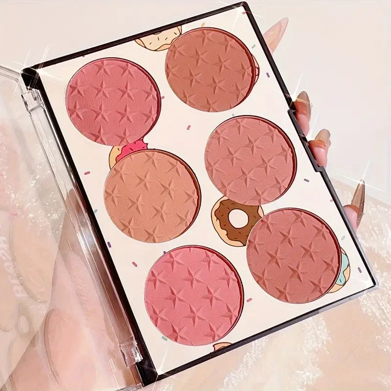 6-color blush palette, matte, waterproof, natural, long-lasting, high-pigment brightening cute star print blush