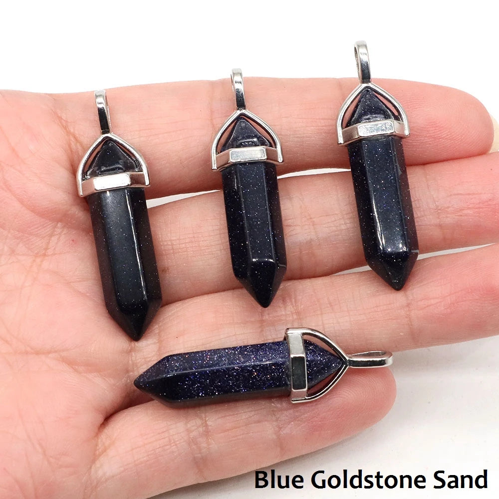 1PC Hexagonal Chakra Crystal Pendant Bullet Shape Natural Gemstone Pointed Quartz Stone Pendants for DIY Necklace Jewelry Making