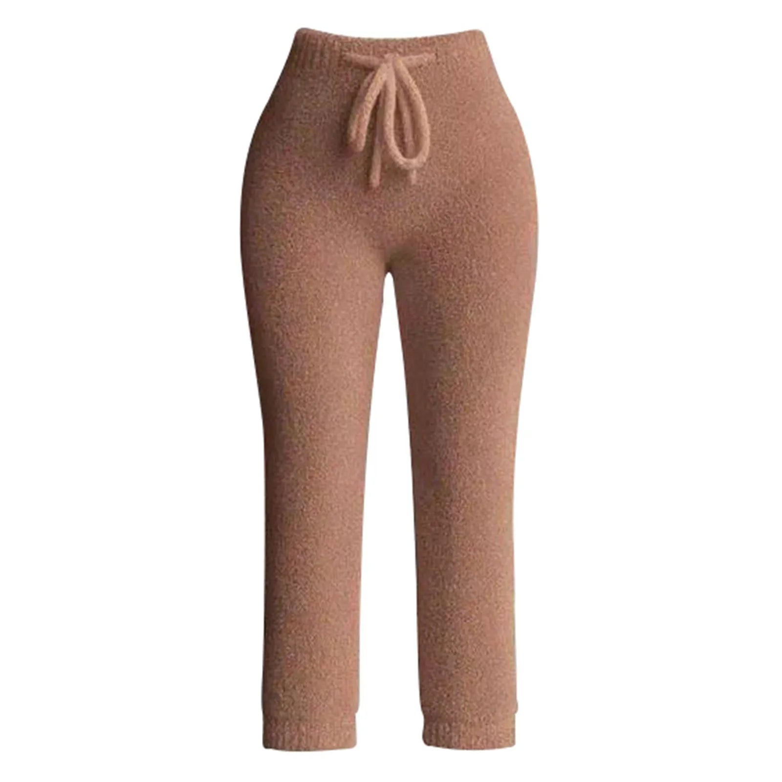 Women Lounge Pants Knitting Fleece Warm Autumn Winter Yoga Pants Butt Lifting Casual Solid Elastic Waist Workout Sweatpants