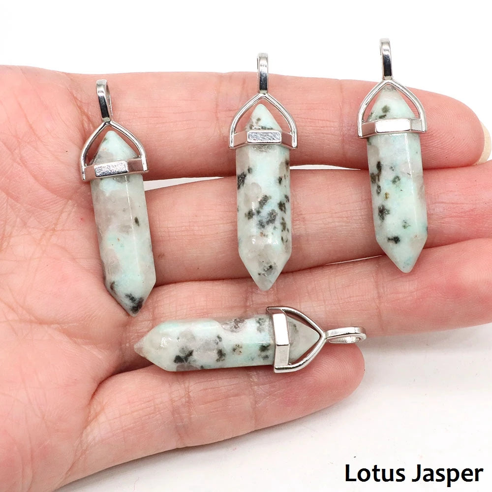 1PC Hexagonal Chakra Crystal Pendant Bullet Shape Natural Gemstone Pointed Quartz Stone Pendants for DIY Necklace Jewelry Making